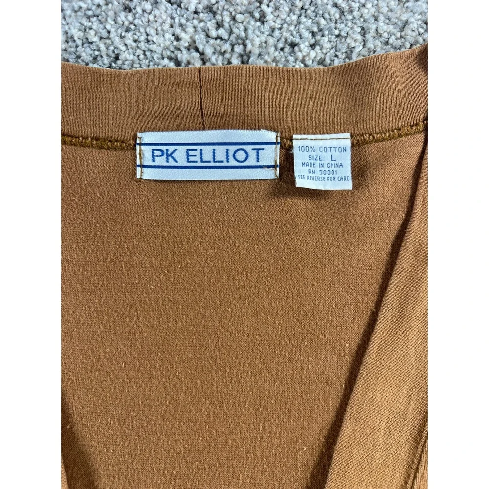 Vintage PK Elliot Mens Brown Tiered Cotton Cardigan V-Neck Button Front Large